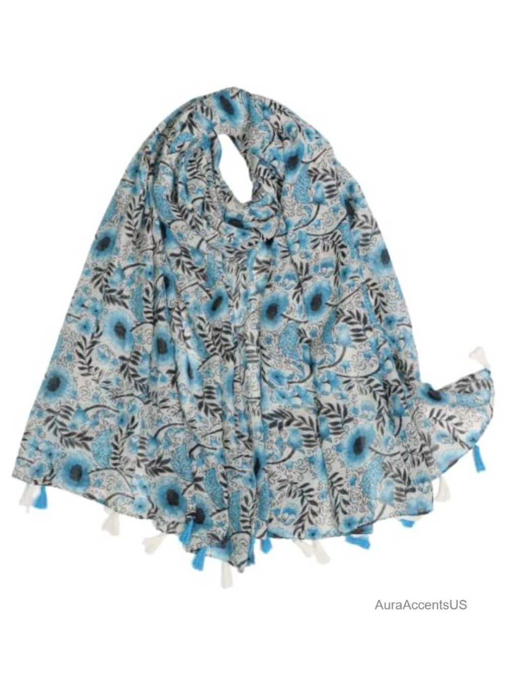 Lightweight Floral Boho Scarf Shawl Wrap with Fringe for Women